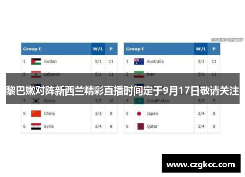 黎巴嫩对阵新西兰精彩直播时间定于9月17日敬请关注